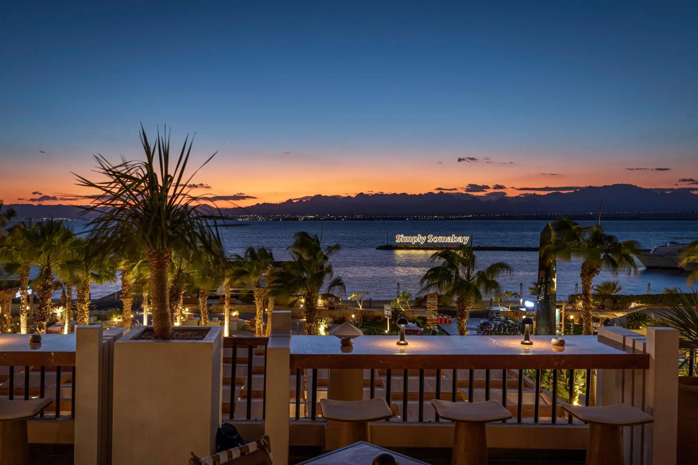 Sunset over the marina in Somabay