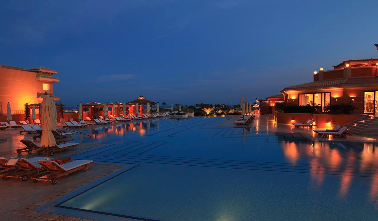 The Cascades pool at dusk