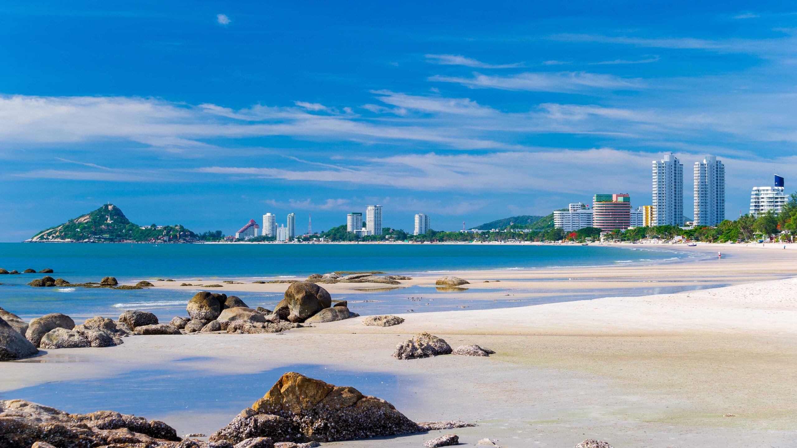 Hua Hin beach and Khao Takiap hill across the bay